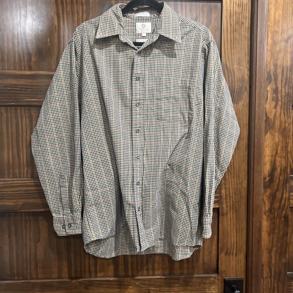 Viyella Shirt Mens Size Large Long‎ Sleeve Button Up Plaid Brown
